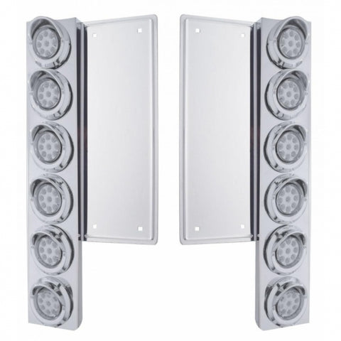 Freightliner Stainless Front Air Cleaner Bracket w/ Twelve 9 LED 2" Reflector Lights & Visors - Amber LED/Clear Lens