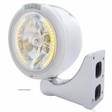 Stainless Steel Classic Half Moon Headlight H4 w/ Amber LED & Signal - Clear Lens