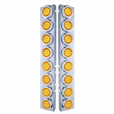 Peterbilt Front Air Cleaner Kit w/ 16 Flat LED Lights & Bezel - Amber LED/Amber Lens
