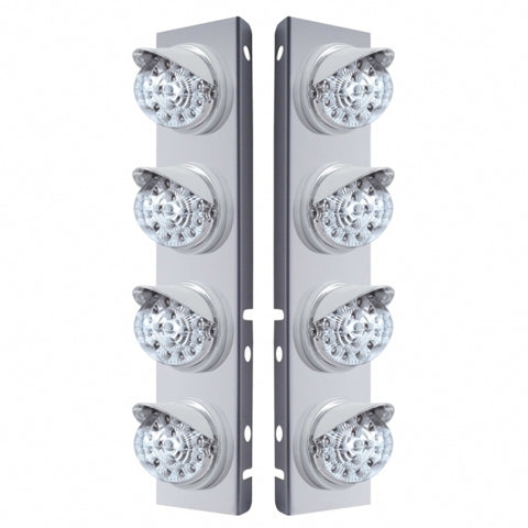 Peterbilt Stainless Front Air Cleaner Bracket w/ Eight 17 LED Clear Style Reflector Lights & Visors - Amber LED/Clear Lens