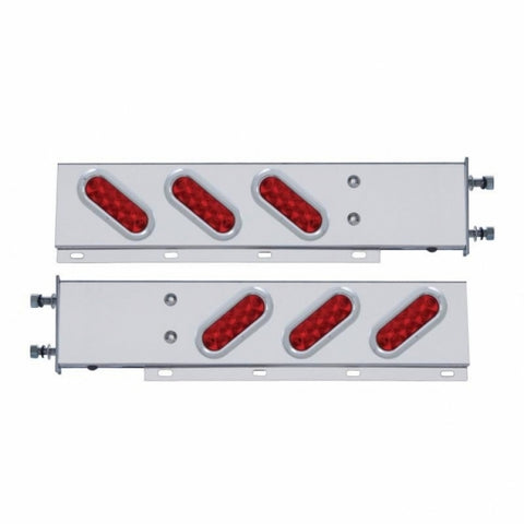3 3/4" Bolt Pattern Stainless Spring Loaded Light Bar w/ 6 Oval 10 LED Lights & Bezel - Red LED/Red Lens