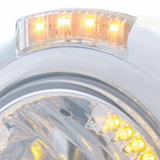 Stainless Steel Classic Headlight H4 w/34 Amber LED & Signal - Clear Lens