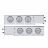 2 1/2" Bolt Pattern Chrome Spring Loaded Light Bar w/ Six 4" 10 LED Lights & Visors - Red LED/Clear Lens