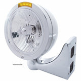 Stainless Steel Bullet Classic Headlight Crystal H4 Bulb & LED Turn Signal - Amber Lens