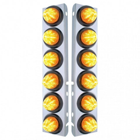 Peterbilt Stainless Front Air Cleaner Bracket w/ Twelve 9 LED 2" Beehive Lights & Grommets - Amber LED/Amber Lens