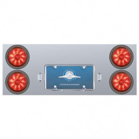 Stainless Rear Center Panel w/ Four 10 LED 4" Lights & Grommets - Red LED/Red Lens