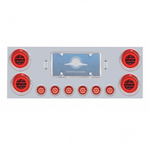 Stainless Rear Center Panel w/ four 4" 21 LED & Six 2" 9 LED Light & Visor - Red LED/Red Lens