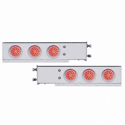 3 3/4" Bolt Pattern Stainless Spring Loaded Light Bar w/ Six 36 LED 4" Lights & Visors - Red LED/Red Lens