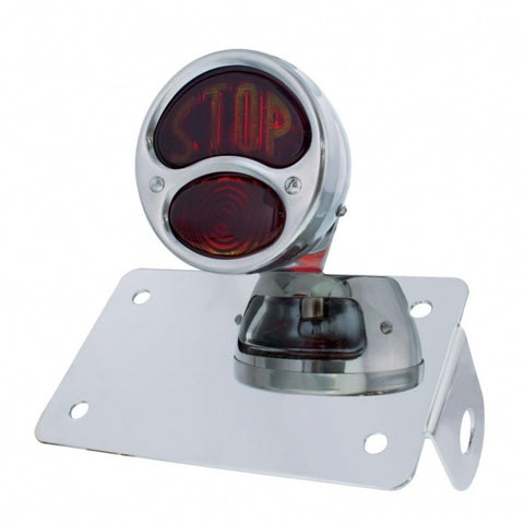"Bobber" Style 1928 "DUO Lamp" Tail Light With Red "Stop" Glass Lens - Horizontal