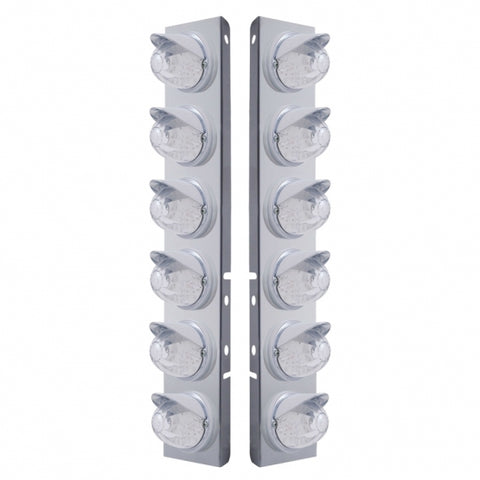 Peterbilt Stainless Front Air Cleaner Bracket w/ Twelve 17 LED Watermelon Lights & Visors - Amber LED/Clear Lens