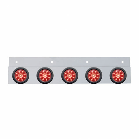 Stainless Top Mud Flap Plate w/ Five 9 LED 2" Beehive Lights & Grommets - Red LED/Red Lens