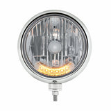 Stainless "GUIDE" Headlight w/ No Turn Signal - 6 Amber Auxiliary LED 7" Crystal H4 Bulb
