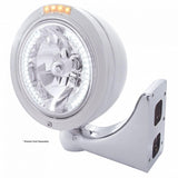Stainless Steel Bullet Classic Headlight H4 w/ White LED & Dual Mode LED Signal-Clear Lens