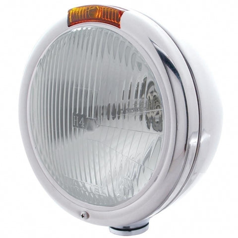 Stainless Steel Classic Headlight H4 Bulb & Turn Signal - Amber Lens
