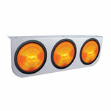Stainless Light Bracket w/ Three 4" Lights & Grommets - Amber Lens