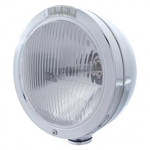 Stainless Steel Bullet Classic Headlight H4 Bulb & LED Turn Signal - Clear Lens
