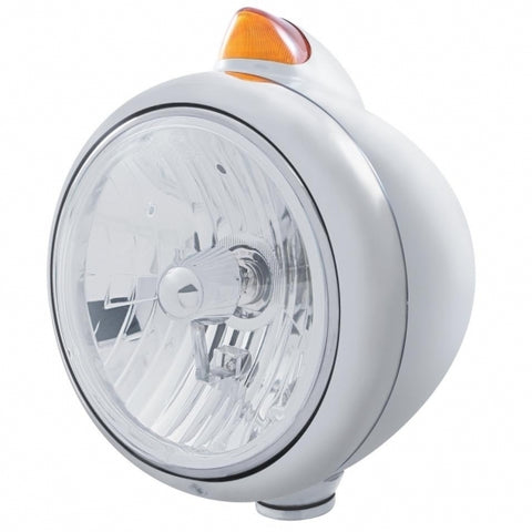 Stainless Steel Guide 682-C Headlight Crystal H4 & Original Style LED Signal - Amber Lens