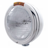 Stainless Steel Classic Headlight 6014 Bulb & Turn Signal - Amber Lens