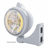Stainless Steel Guide 682-C Headlight H4 w/ Amber LED & Original Style LED Signal - Clear Lens
