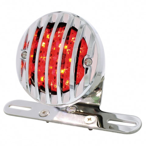 Motorcycle LED Rear Fender Tail Light with Chrome Grille Bezel - Smoke Lens