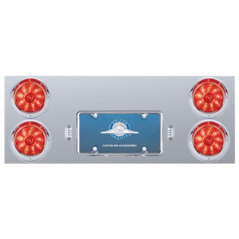 Stainless Rear Center Panel w/ Four 10 LED 4" Lights & Visors - Red LED/Red Lens