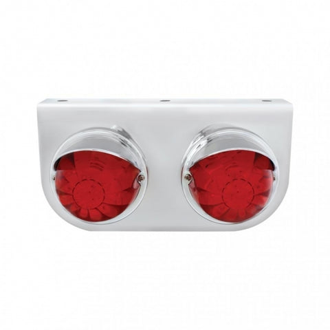 Stainless Light Bracket w/ Two 17 LED Dual Function Watermelon Lights & Visors - Red LED/Red Lens