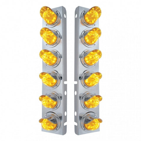Peterbilt Stainless Front Air Cleaner Bracket w/ Twelve 11 LED Watermelon Lights & Visors - Amber LED/Amber Lens