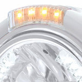 Stainless Steel Classic Half Moon Headlight H4 w/ White LED & Dual Mode LED Signal-Clear Lens