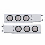 3 3/4" Bolt Pattern Deluxe Stainless Spring Loaded Light Bar w/ Six 10 LED 4" Lights & Grommets - Red LED/Clear Lens