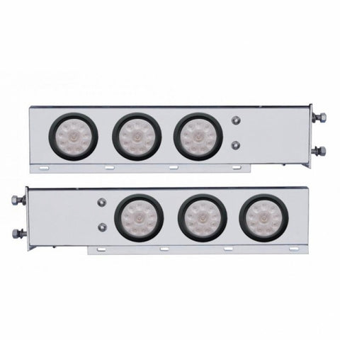 3 3/4" Bolt Pattern Deluxe Stainless Spring Loaded Light Bar w/ Six 10 LED 4" Lights & Grommets - Red LED/Clear Lens