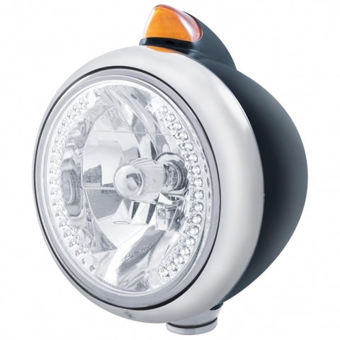 Black Guide 682-C Headlight H4 w/ White LED & Original Style LED Signal - Amber Lens