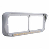 14 LED Dual Headlight Bezel w/ Visor - Amber LED/Chrome Lens