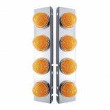Peterbilt Stainless Front Air Cleaner Bracket w/ Eight 17 LED Beehive Lights & Stainless Bezels - Amber LED/Amber Lens