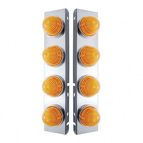 Peterbilt Stainless Front Air Cleaner Bracket w/ Eight 17 LED Beehive Lights & Stainless Bezels - Amber LED/Amber Lens