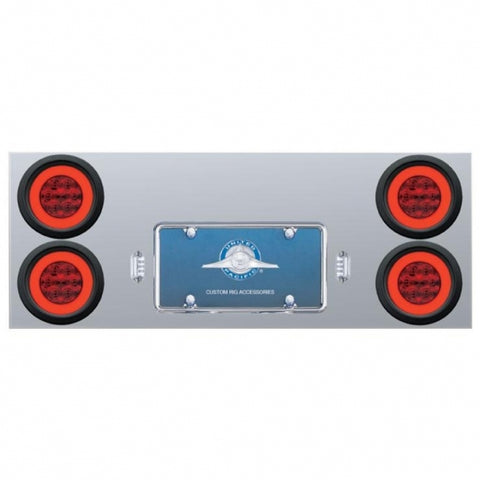 Stainless Rear Center Panel w/ Four 21 LED 4" "GLO" Lights & Grommets - Red LED/Red Lens