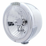 Stainless Steel Classic Half Moon Headlight Crystal H4 Bulb & LED Turn Signal - Clear Lens
