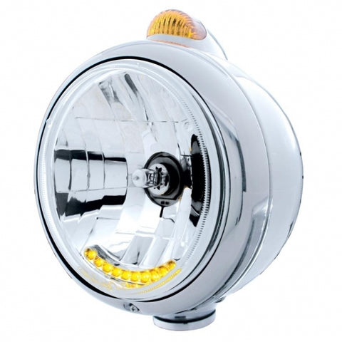 Chrome Guide 682-C Headlight H4 w/ 10 Amber LED & Dual Mode LED Signal - Amber Lens