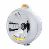 Stainless Steel Guide 682-C Headlight H4 w/ 6 Amber LED & Dual Mode LED Signal-Amber Lens