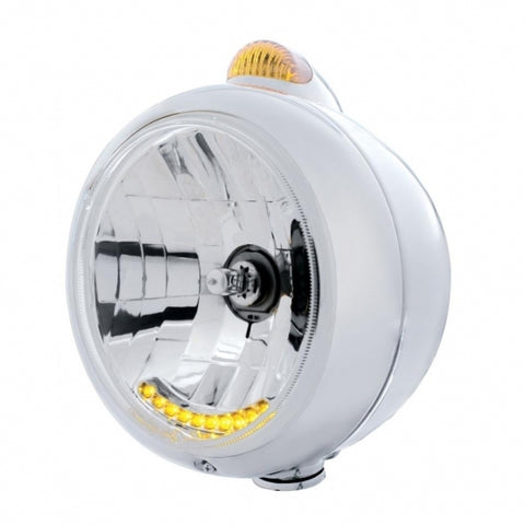 Stainless Steel Guide 682-C Headlight H4 w/ 6 Amber LED & Dual Mode LED Signal-Amber Lens