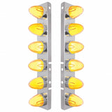 Peterbilt Stainless Front Air Cleaner Bracket w/ Twelve 9 LED Dual Function "GLO" Watermelon Lights & Bezels - Amber LED/Clear Lens
