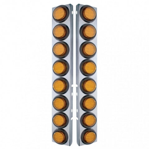Peterbilt Stainless Front Air Cleaner Bracket w/ Sixteen 9 LED 2" Lights & Grommets - Amber LED/Amber Lens
