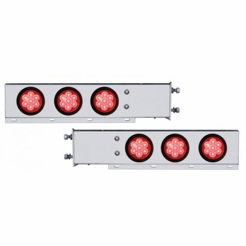 3 3/4" Bolt Pattern Chrome Spring Loaded Light Bar w/ Six 4" 7 LED Lights & Grommets - Red LED/Red Lens
