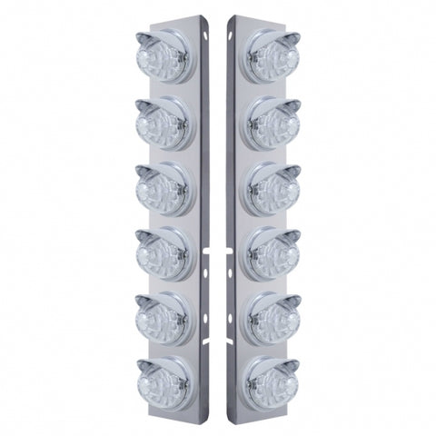 Peterbilt Stainless Front Air Cleaner Bracket w/ Twelve 17 LED Reflector Watermelon Lights & Visors - Amber LED/Clear Lens