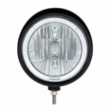Black "Billet" Style Groove Headlight w/ Visor 9007 Bulb w/ White LED Halo Rim