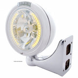 Chrome Classic Headlight H4 w/34 Amber LED & Dual Mode LED Signal - Clear Lens