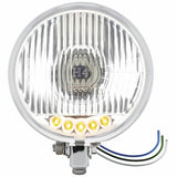 Chrome 5 3/4" Motorcycle Headlight H4 Bulb w/5 Amber LED - Bottom Mount
