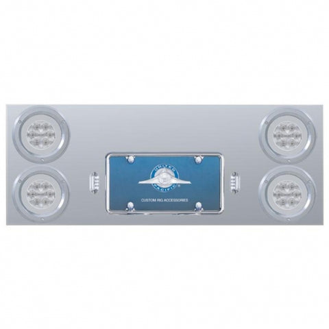 Stainless Rear Center Panel w/ Four 21 LED 4" "GLO" Lights & Bezels - Red LED/Clear Lens