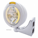 Stainless Steel Bullet Classic Headlight H4 w/ Amber LED & Dual Mode LED Signal - Amber Lens