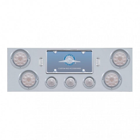 Stainless Rear Center Panel w/ Four 10 LED 4" Lights & Three 13 LED 2 1/2" Beehive Lights & Visors - Red LED/Clear Lens