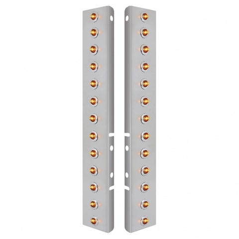 Peterbilt Stainless Front Air Cleaner Bracket w/ Twenty Six 2 LED Mini Lights & Stainless Bezels - Amber LED/Amber Lens